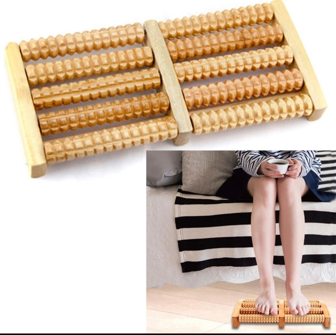 Wooden Foot Massager - Acupressure Roller for Pain Relief